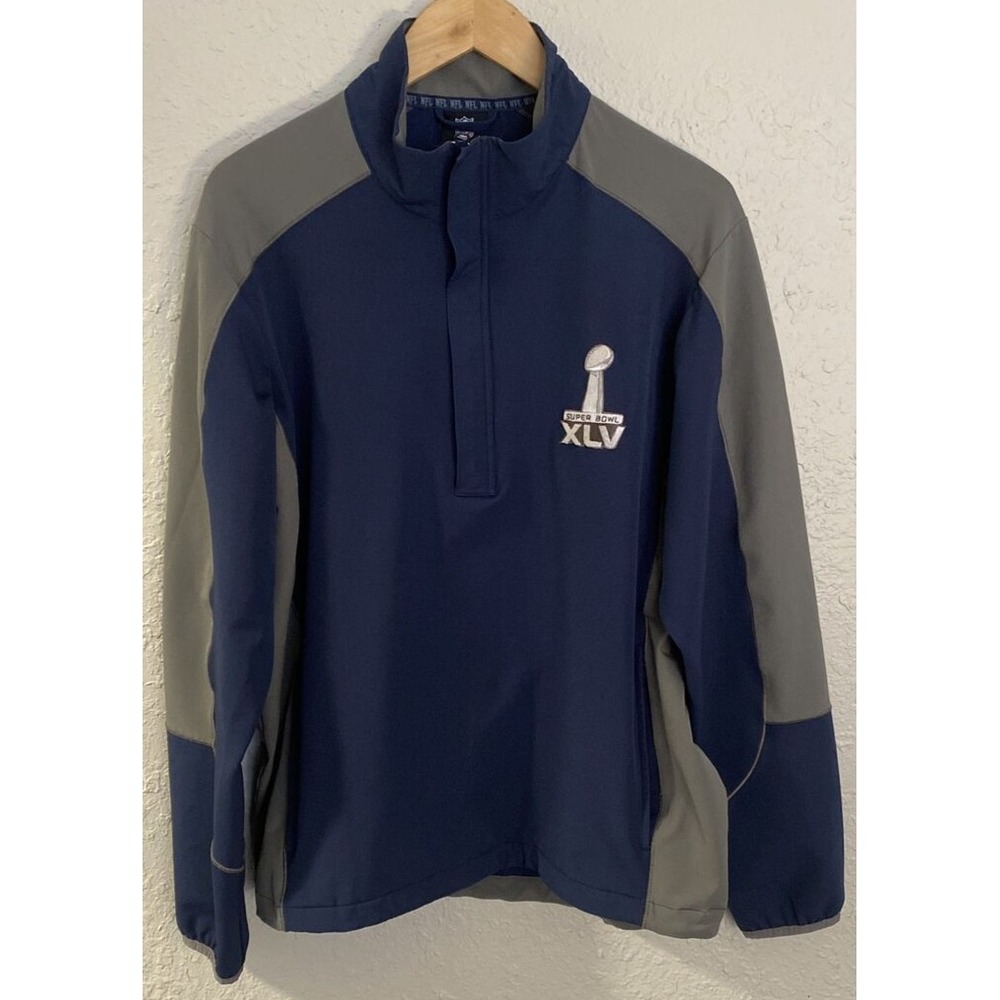 NFL Team Apparel Super Bowl‎ XLV Navy 1/4 Zip Pullover Windbreaker Jacket Large